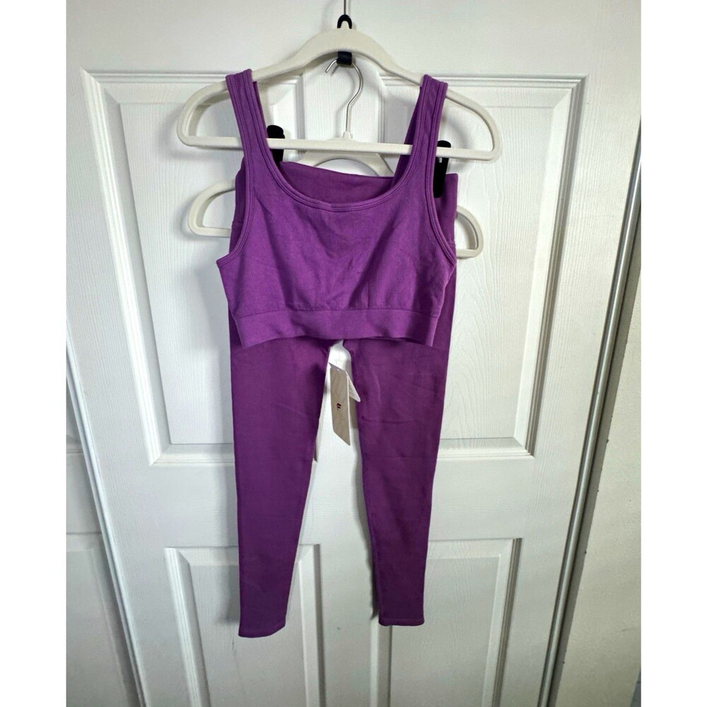 Fabletics Low Impact Lounge Bralette/Pant Matching Set Purple  Size M